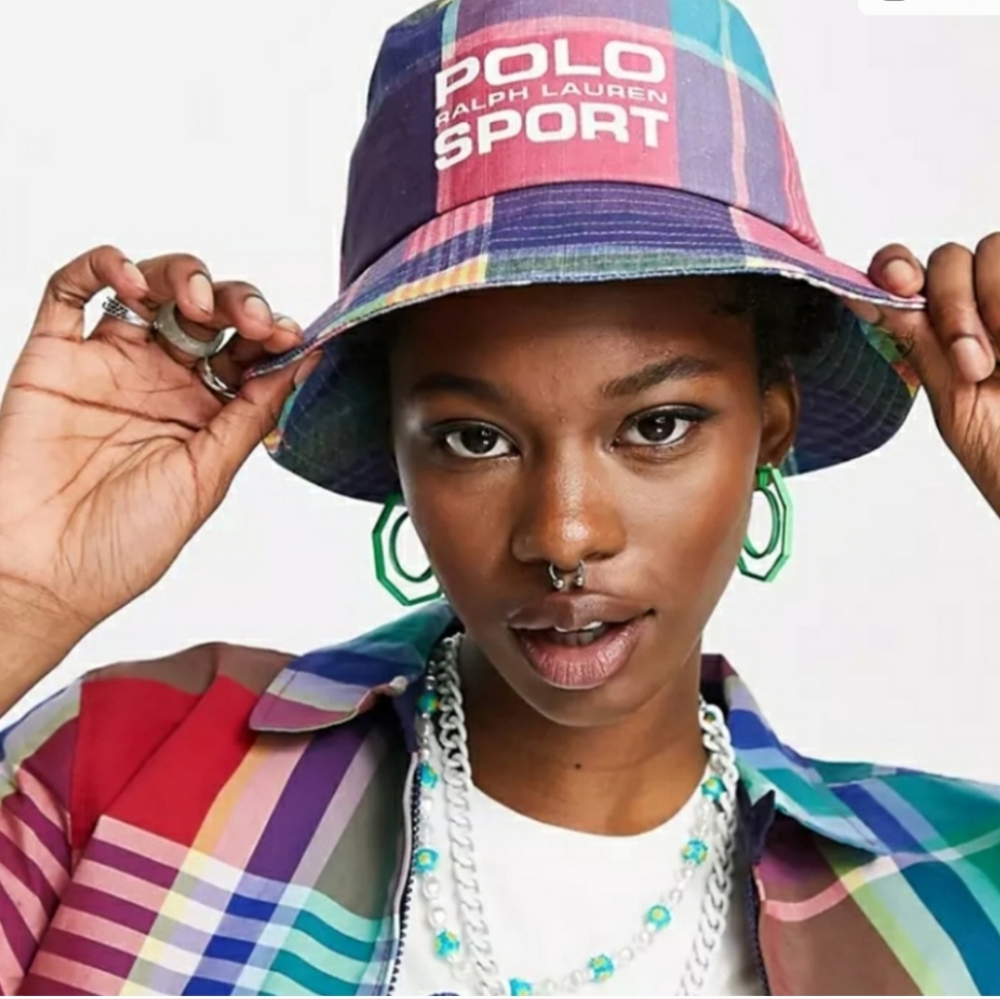 Polo Ralph Lauren Plaid Pink and Turquoise Bucket Hat for Women